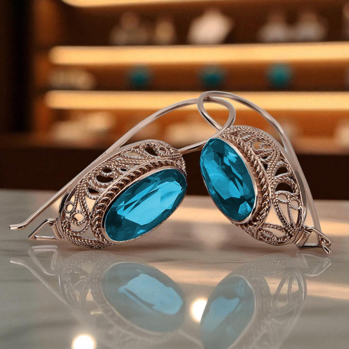 Vintage Aquamarine Earrings in 14K Rose Gold (vec023r-aq)
