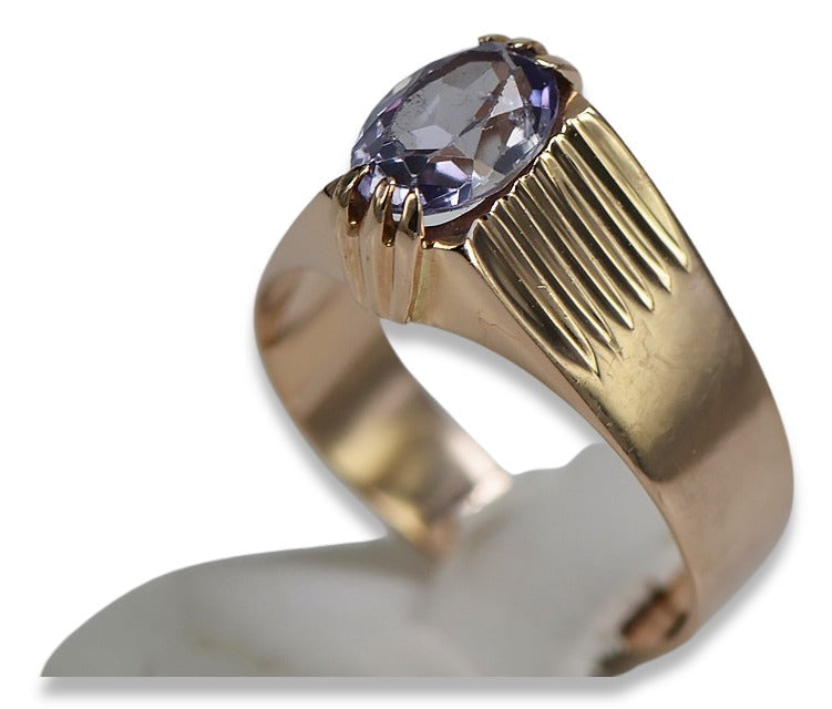 Vintage Alexandrite Ring in 14K Rose Gold (vrc007r-ax) — worn on the neckline, showing the drape
