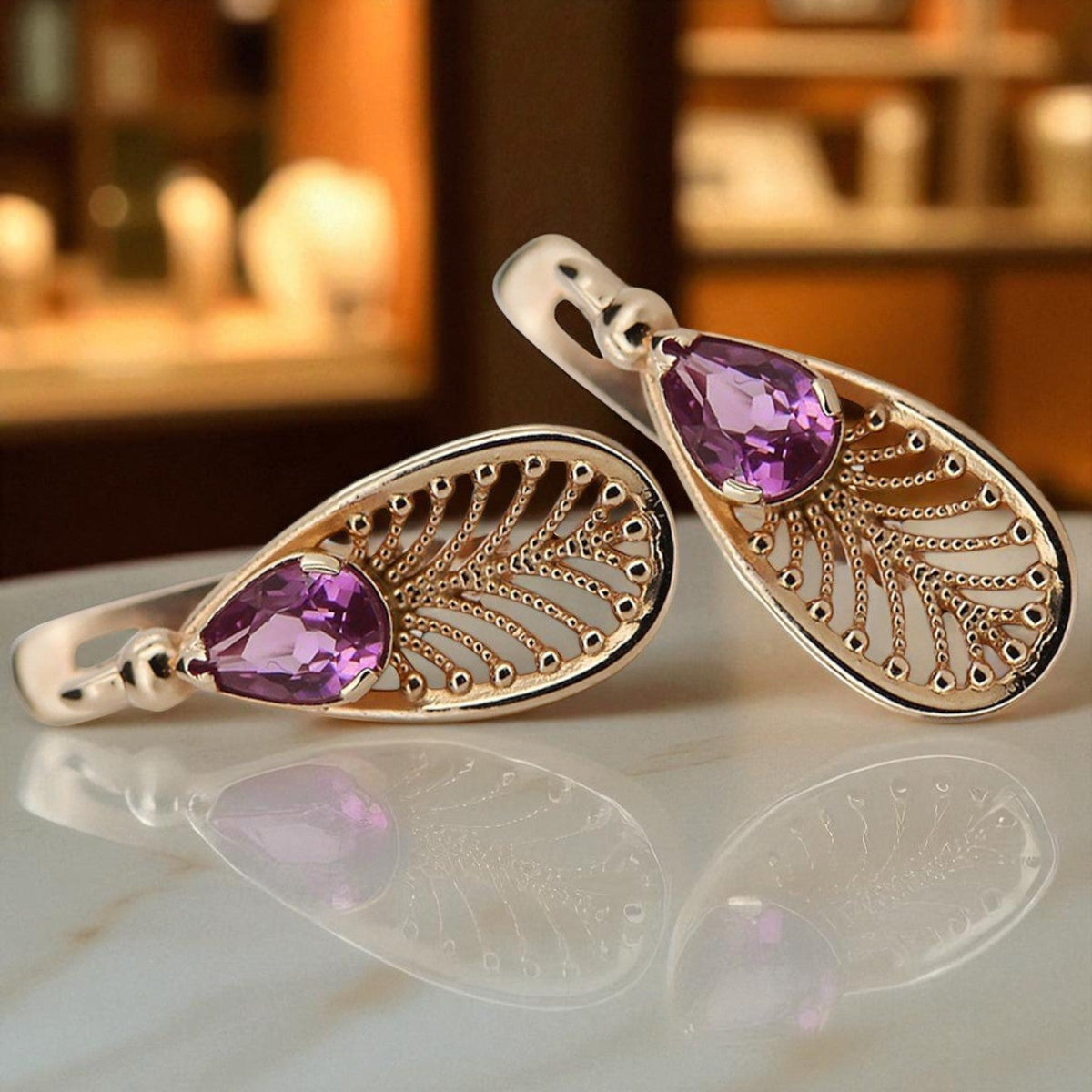 Vintage Amethyst Earrings in 14K Rose Gold (vec067r-am)