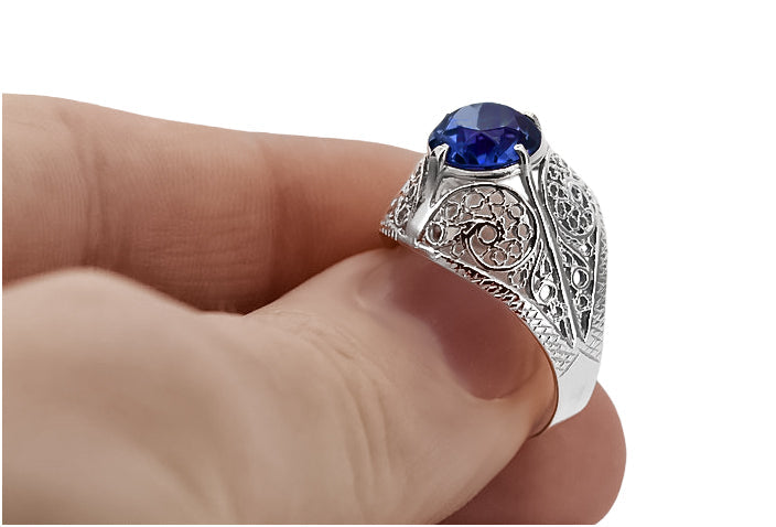 Vintage Sapphire Ring in Sterling Silver (vrc026s-sp) — full view of the piece