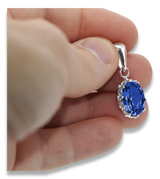 Vintage Sapphire Pendant in Sterling Silver (vpc008s-sp) — full view of the piece