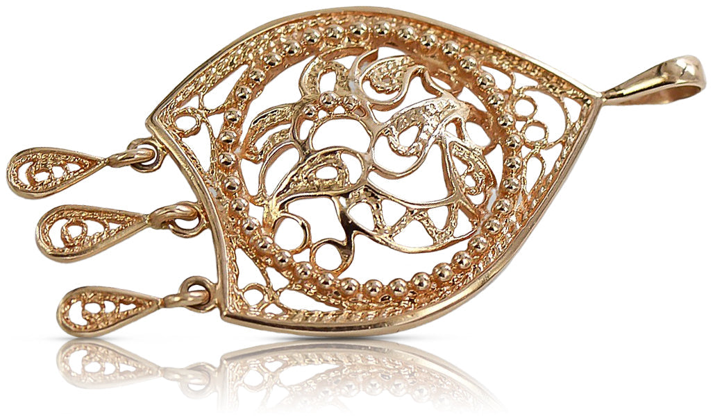 Vintage Pendant in 14K Rose Gold (vpn020) — worn on the neckline, showing the drape
