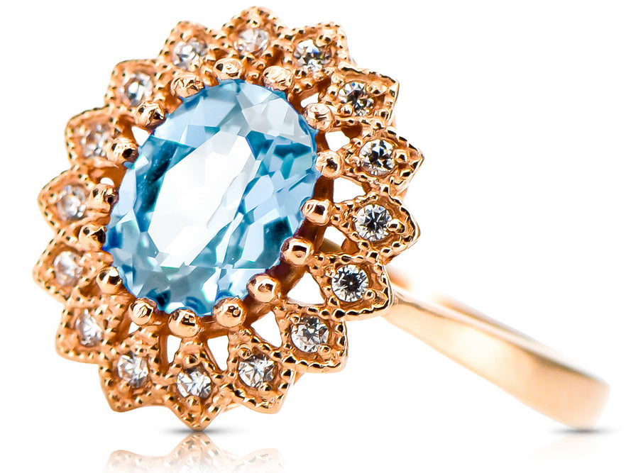Vintage Aquamarine Ring in 14K Rose Gold (crc012r-aq) — close-up of the hallmark on the inner band