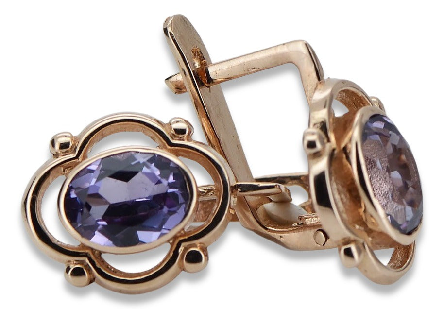 Vintage Alexandrite Earrings in 14K Rose Gold (vec033r-ax) — side view showing the setting