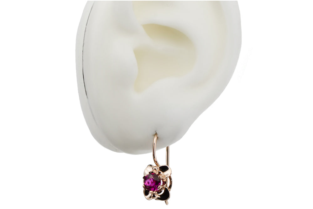 Vintage Ruby Earrings in 14K Rose Gold (vec116r-rb) — side view showing the setting