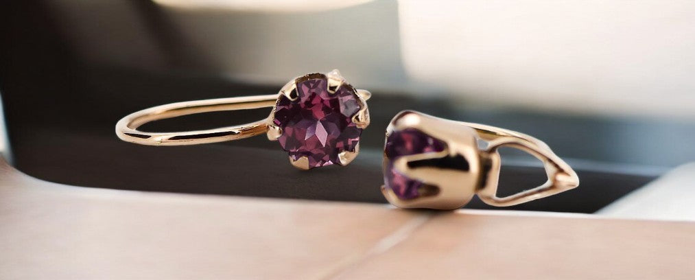 Vintage Ruby Earrings in 14K Rose Gold (vec056r-rb) — full view of the piece