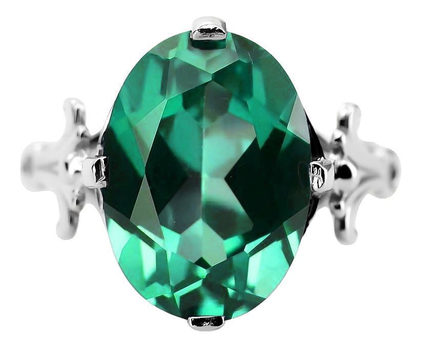 Vintage Emerald Ring in Sterling Silver (vrc369s-em) — close-up of the stone and setting