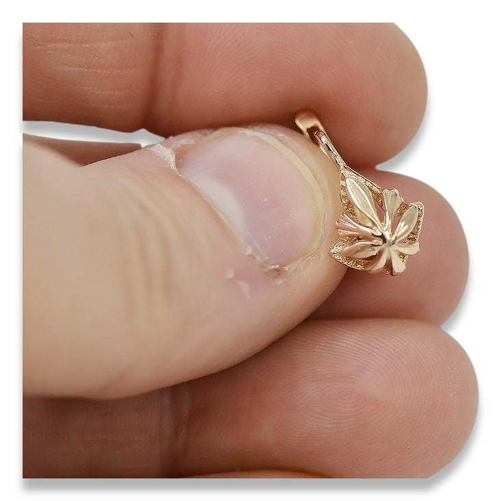 Vintage Leaf Earrings in 14K Rose Gold (ven137) — view 3