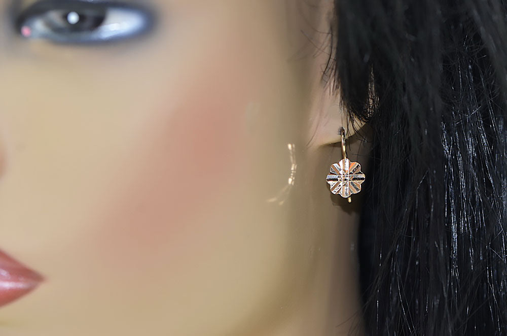 Vintage Flower Earrings in 14K Rose Gold (ven163) — view 4