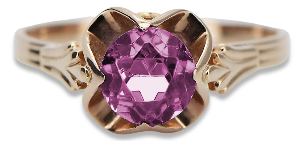 Vintage Amethyst Ring in 14K Rose Gold (vrc023r-am) — side view showing the setting