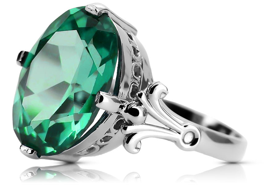 Vintage Emerald Ring in Sterling Silver (vrc369s-em)