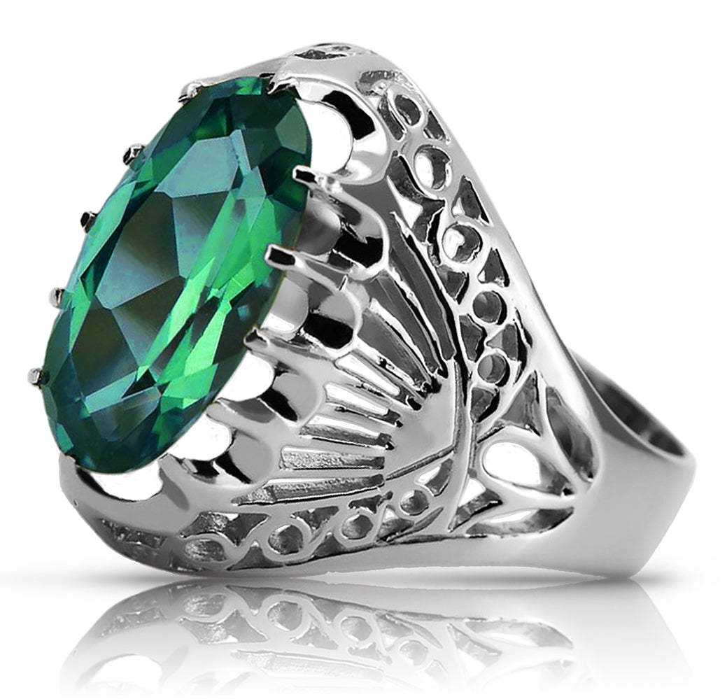 Vintage Emerald Ring in Sterling Silver (vrc020s-em) — full view of the piece
