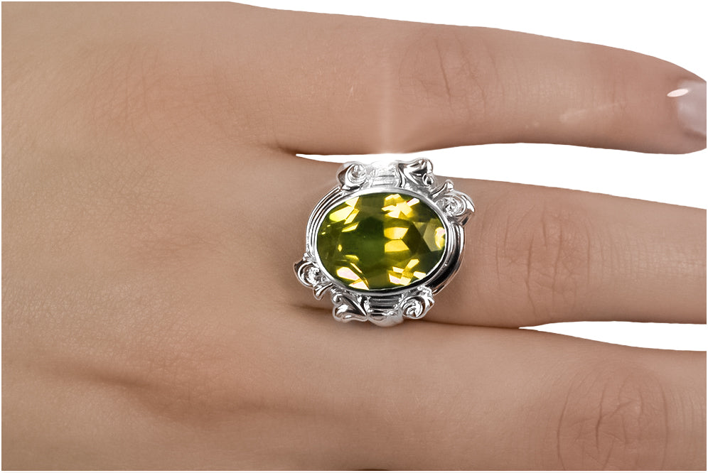 Vintage Yellow Peridot Craft Ring in Sterling Silver (vrc100s-yp)