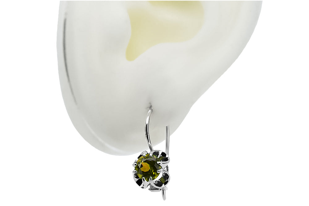 Vintage Yellow Peridot Earrings in Sterling Silver (vec035s-yp) — worn on the neckline, showing the drape