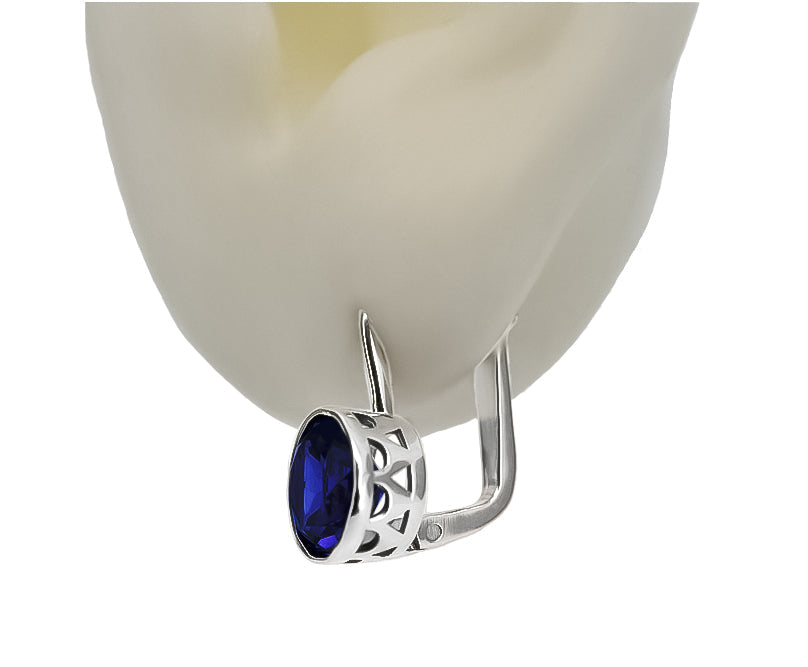 Vintage Sapphire Earrings in Sterling Silver (vec107s-sp) — close-up of the hallmark on the inner band