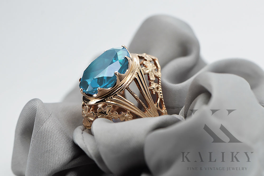 Vintage Aquamarine Ring in 14K Rose Gold (vrc031r-aq) — side view showing the setting