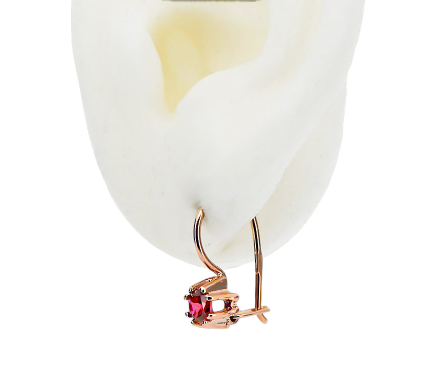 Vintage Ruby Earrings in 14K Rose Gold (vec053r-rb) — close-up of the stone and setting