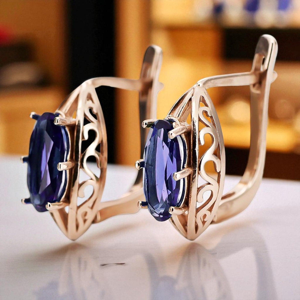 Vintage Alexandrite Earrings in 14K Rose Gold (vec141r-ax)