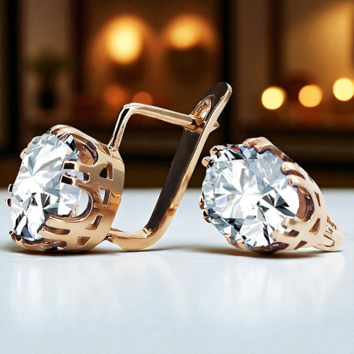Vintage Zircon Earrings in 14K Rose Gold (vec016r-zi)