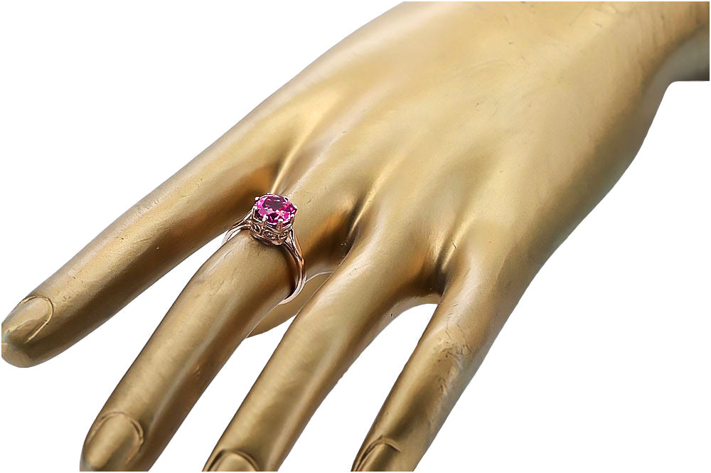 Vintage Ruby Ring in 14K Rose Gold (vrc366r-rb) — close-up of the hallmark on the inner band