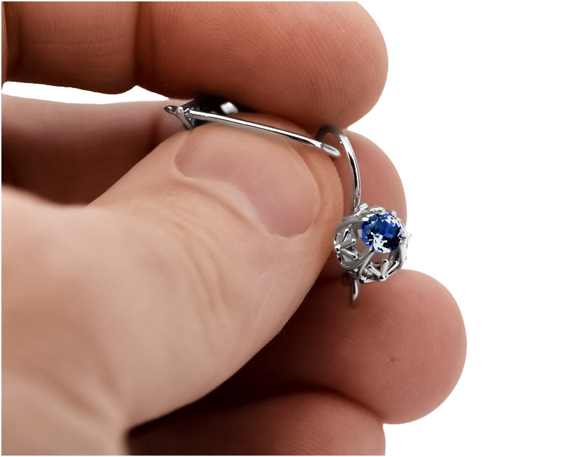 Vintage Sapphire Earrings in Sterling Silver (vec145s-sp) — full view of the piece