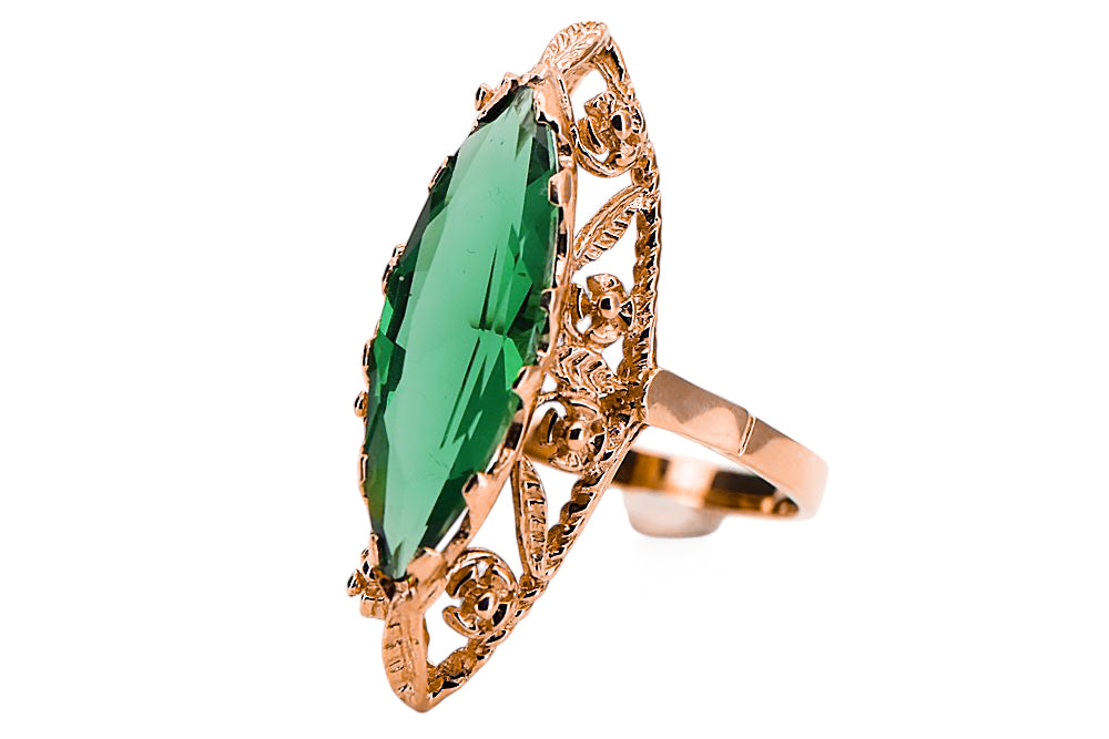Vintage Emerald Ring in 14K Rose Gold (vrc005r-em) — worn on the hand, showing profile