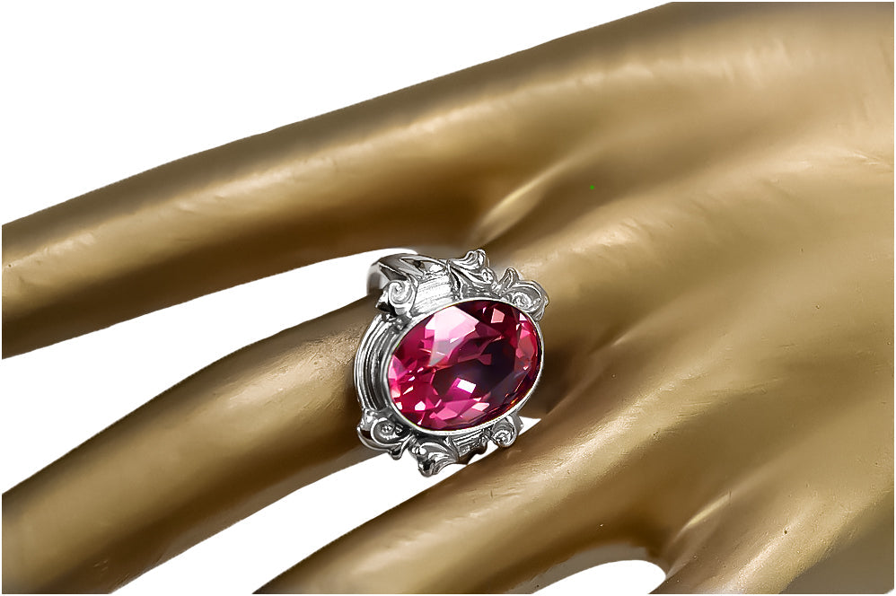 Vintage Ruby Oval Ring in Sterling Silver (vrc100s-rb) — full view of the piece