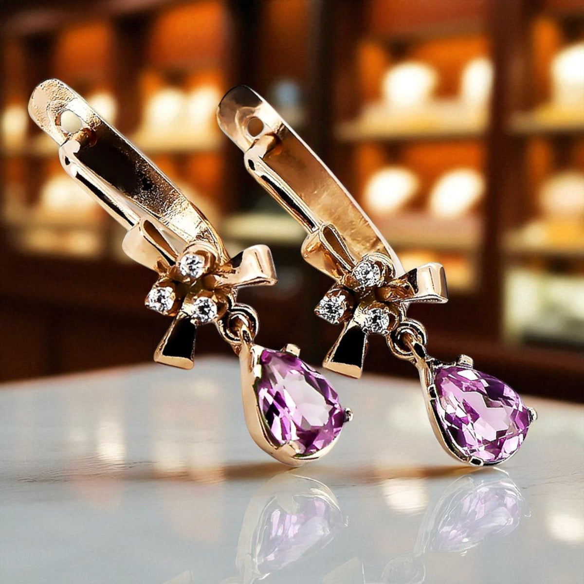 Vintage Amethyst Earrings in 14K Rose Gold (vec045r-am)