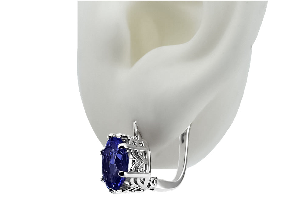 Vintage Sapphire Earrings in Sterling Silver (vec003s-sp) — full view of the piece
