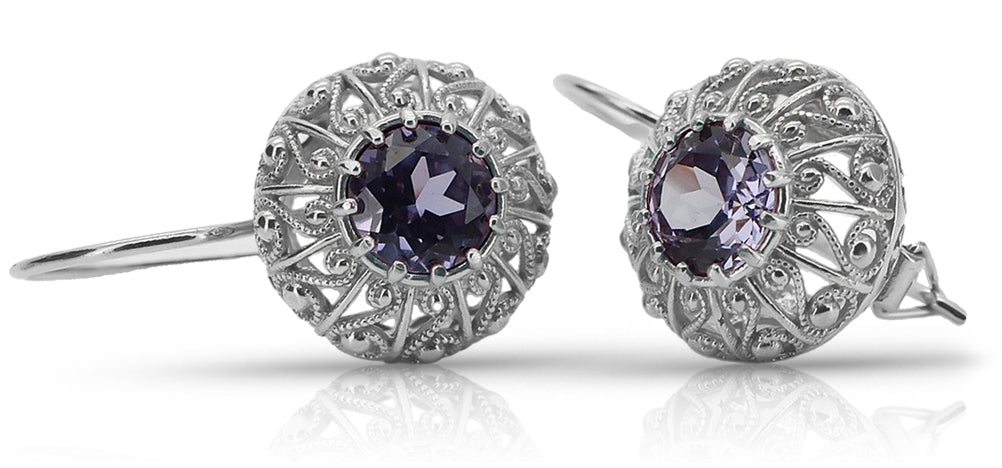 Vintage Alexandrite Earrings in Sterling Silver (vec002s-ax)