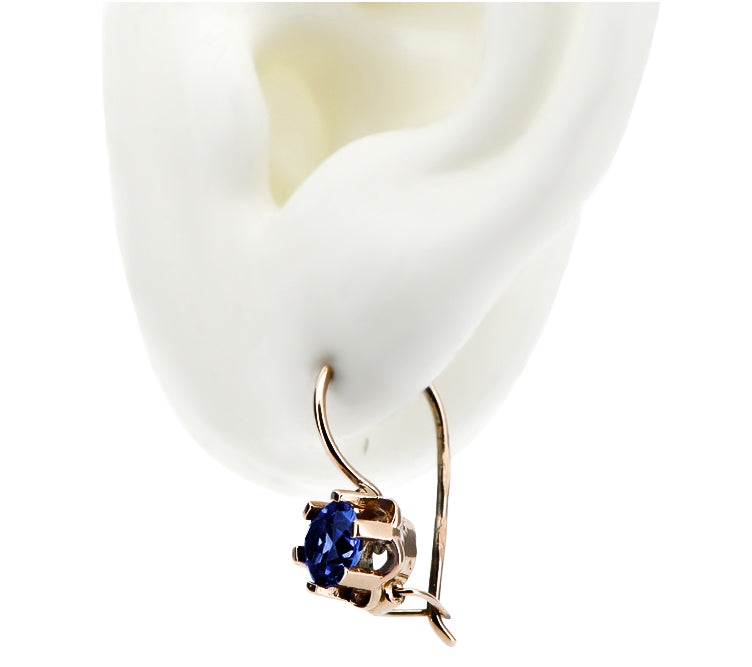 Vintage Sapphire Earrings in 14K Rose Gold (vec019r-sp) — close-up of the hallmark on the inner band