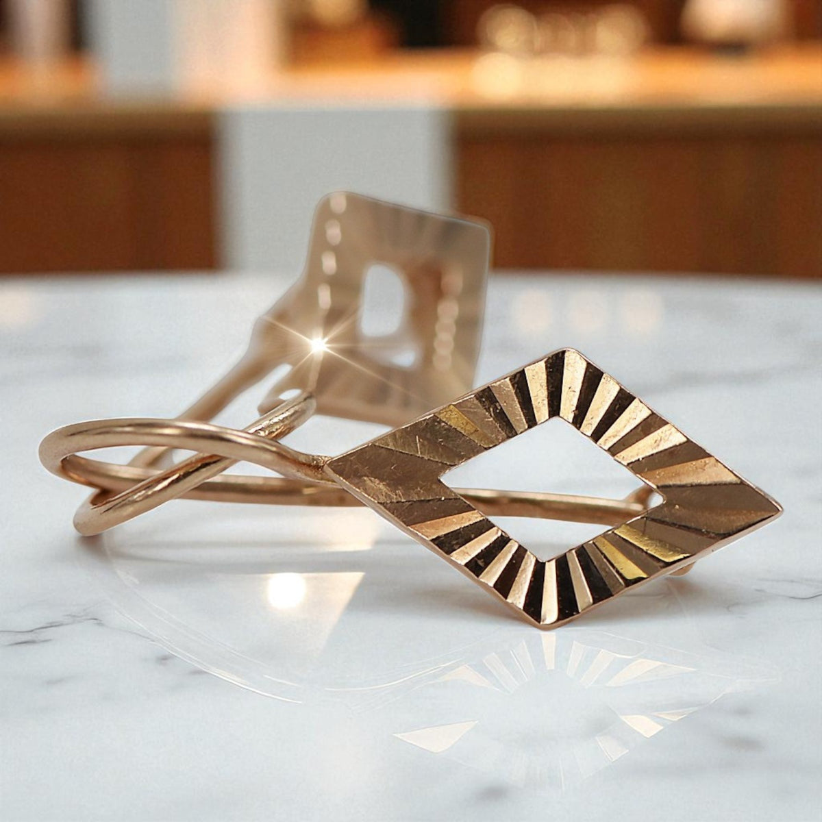 Vintage Square Earrings in 14K Rose Gold (ven144)