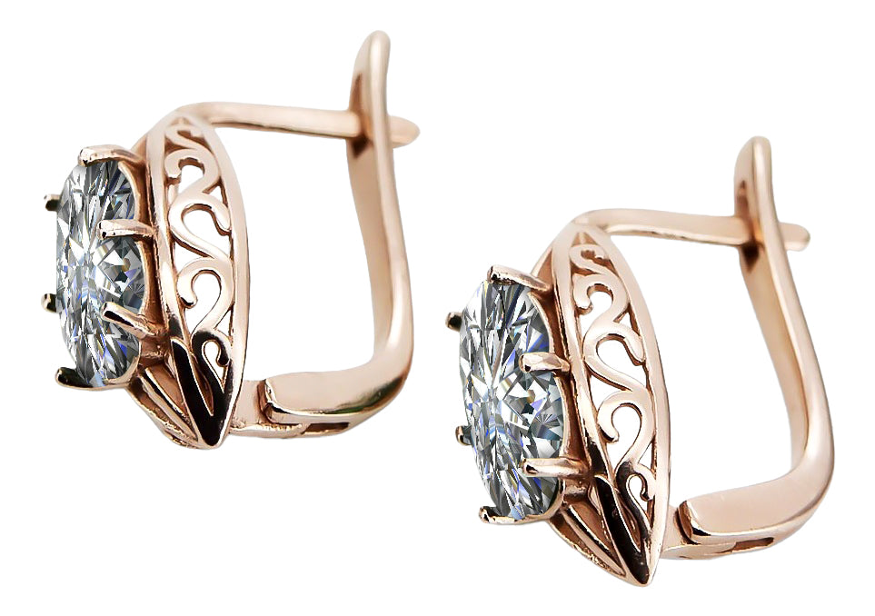 Vintage Zircon Earrings in 14K Rose Gold (vec141r-zi) — close-up of the stone and setting