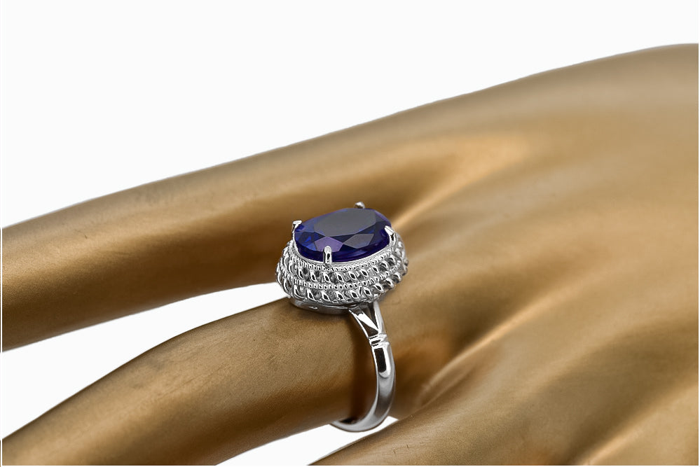 Vintage Sapphire Ring in Sterling Silver (vrc068s-sp) — worn on the hand, showing profile