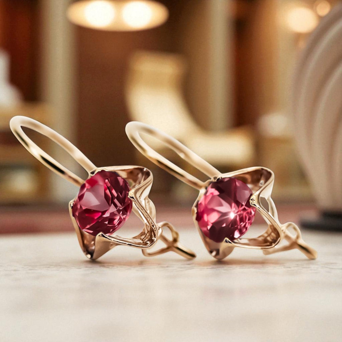 Vintage Ruby Earrings in 14K Rose Gold (vec142r-rb)