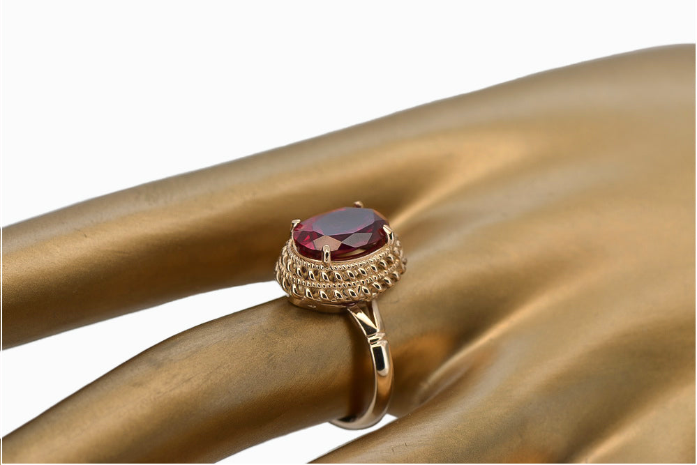 Vintage Ruby Ring in 14K Rose Gold (vrc068r-rb) — worn on the hand, showing profile