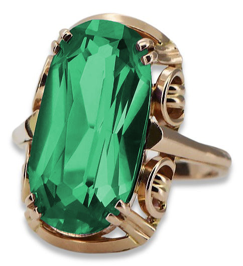 Vintage Emerald Ring in 14K Rose Gold (vrc038r-em) — worn on the neckline, showing the drape