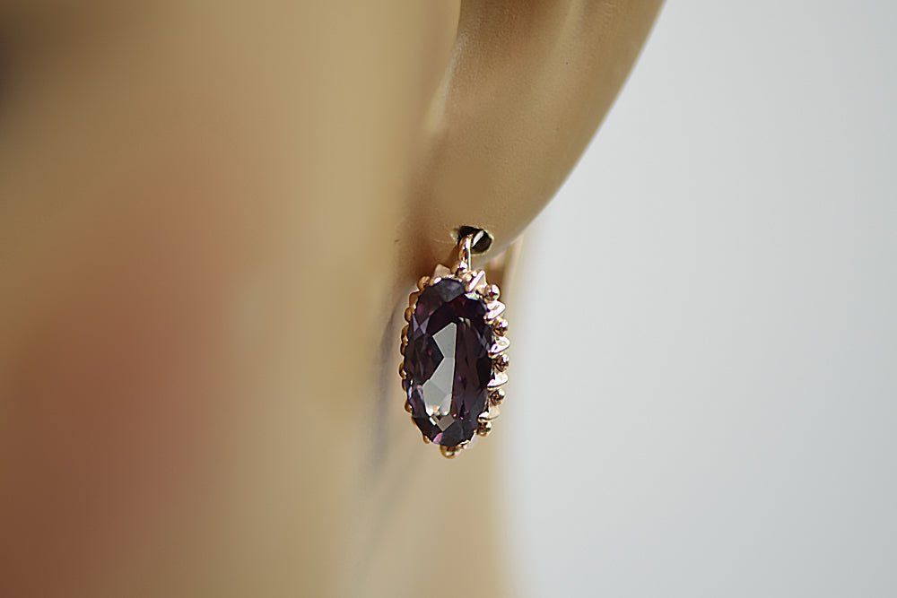Vintage Alexandrite Aleksandryt Earrings in 14K Rose Gold (vec174r-ax) — full view of the piece