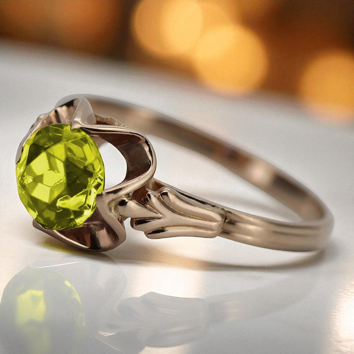 Vintage Yellow Peridot Ring in 14K Rose Gold (vrc023r-yp)