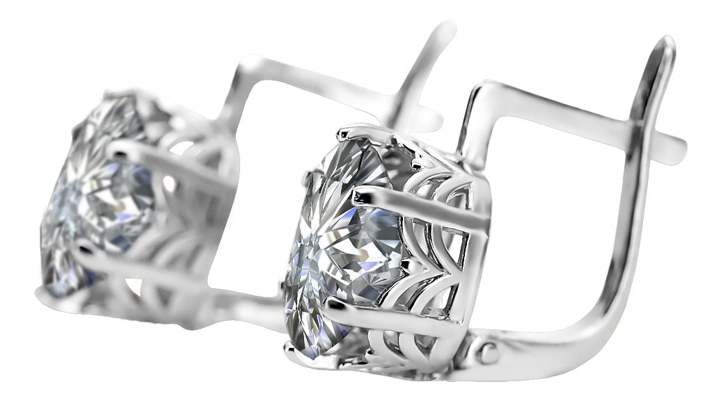 Vintage Zircon Ring Earrings in Sterling Silver (vec003s-zi) — back view with the clasp