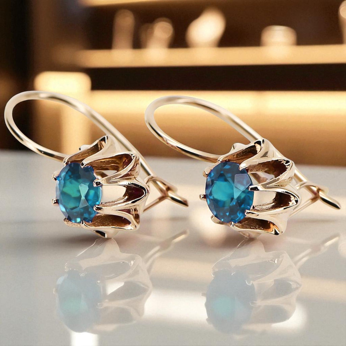 Vintage Aquamarine Earrings in 14K Rose Gold (vec092r-aq)