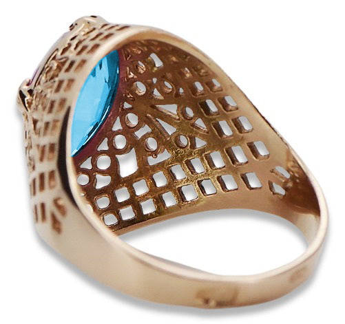 Vintage Aquamarine Ring in 14K Rose Gold (vrc030r-aq) — worn on the neckline, showing the drape