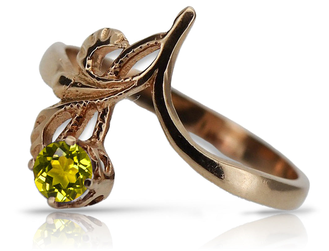 Vintage Yellow Peridot Ring in Rose Gold-Plated Sterling Silver (vrc095rp-yp) — full view of the piece
