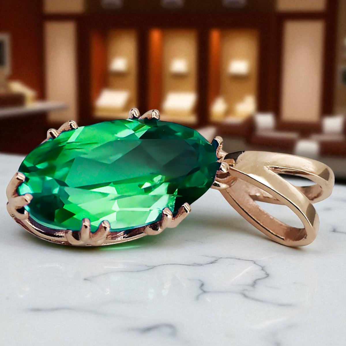 Vintage Emerald Pendant in 14K Rose Gold (vpc019r-em)