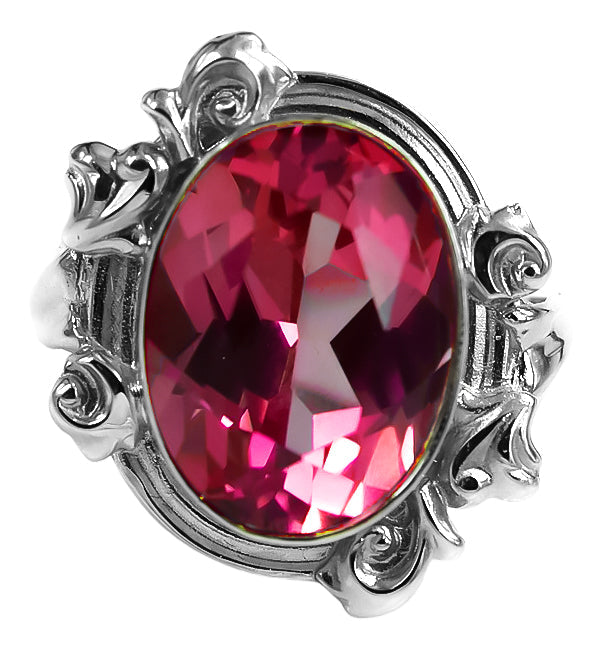 Vintage Ruby Oval Ring in Sterling Silver (vrc100s-rb) — close-up of the stone and setting