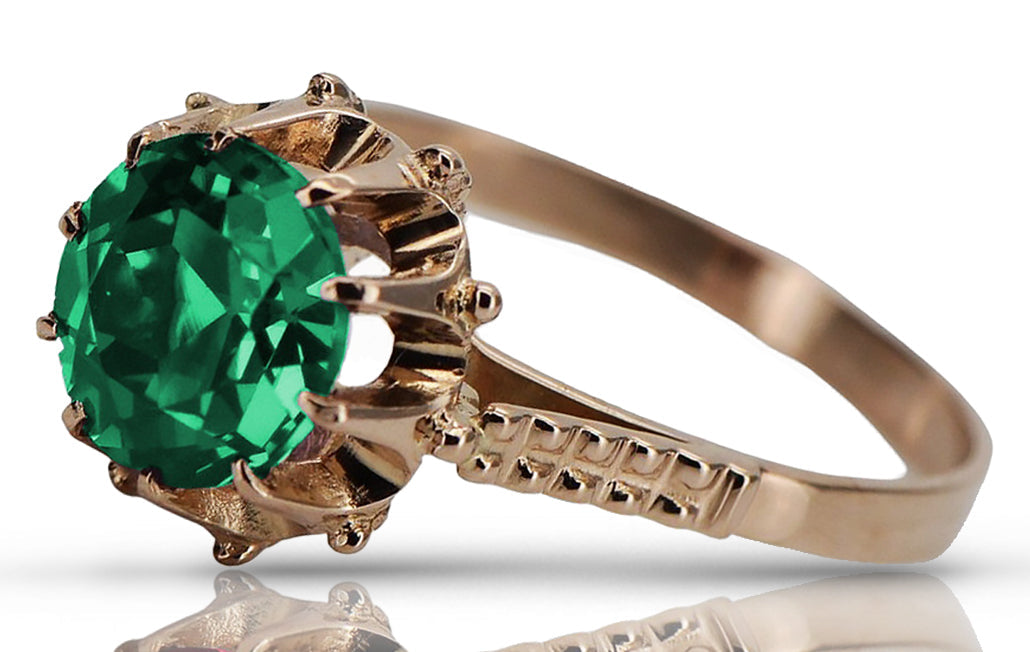 Vintage Emerald Ring in 14K Rose Gold (vrc045r-em) — full view of the piece