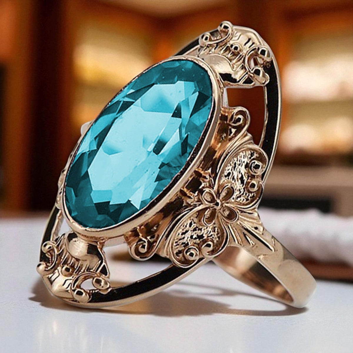 Vintage Aquamarine Ring in 14K Rose Gold (vrc014r-aq)