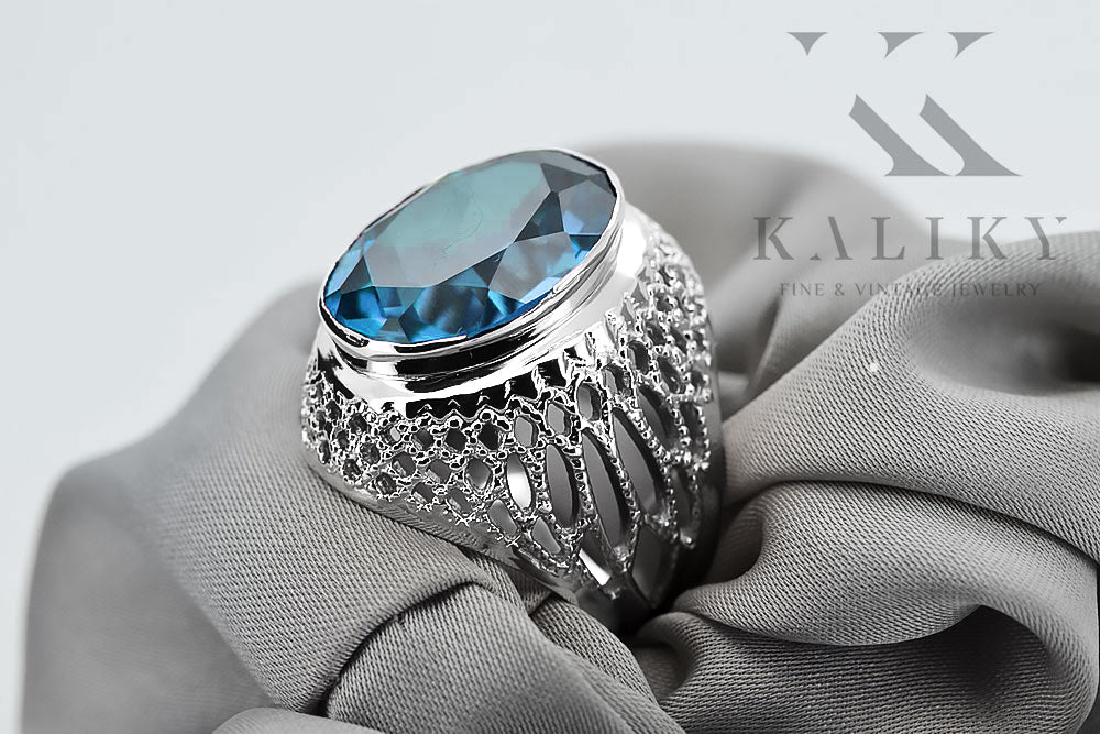 Vintage Aquamarine Ring in Sterling Silver (vrc089s-aq) — close-up of the hallmark on the inner band