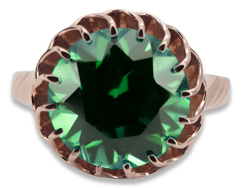 Vintage Emerald Craft Ring in 14K Rose Gold (vrc035r-em) — close-up of the stone and setting
