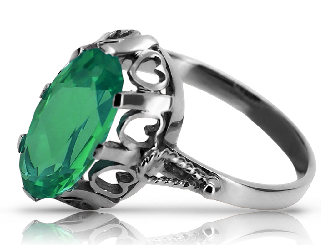 Vintage Emerald Ring in Sterling Silver (vrc134s-em)